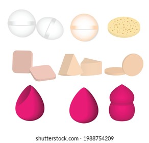 Set of cosmetic makeup sponge or makeup puff.Collection of of beauty blenders.Equipment for makeup artist.Realistic vector illustration.