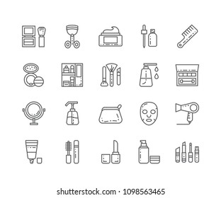 Set of Cosmetic outline icons isolated on white background. Editable Stroke. 64x64 Pixel Perfect.