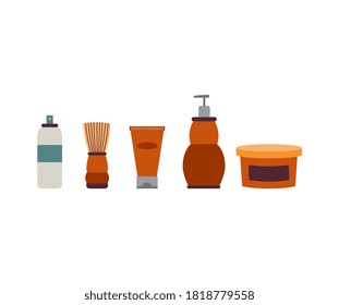 Set von kosmetischen Verpackungsröhren und -gläsern, flache Vektorgrafik einzeln auf weißem Hintergrund. Kosmetische Produktionsflaschen für Kosmetikkörper und Haarpflege.