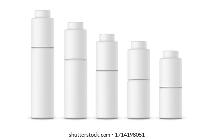 Set of cosmetic packaging various sizes, dropper bottle with pump cap. Vector illustration