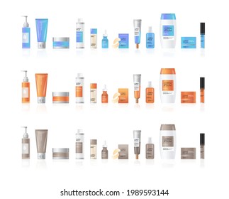 set cosmetic or perfume bottles beauty spa products natural cosmetology skincare packaging branding skin treatment concept realistic packages collection