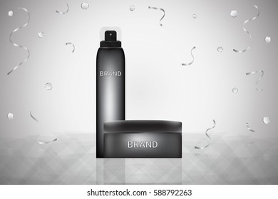 Set Of Cosmetic Product On Gray Background. Confetti. Vector