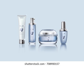 Set of cosmetic products for ads or template. Moisturizing cosmetic premium products mockup package collection for cream or serum.