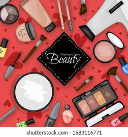 Set of cosmetic products. Cartoon style. Vector illustration
