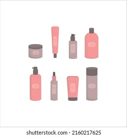 Conjunto de productos cosméticos de ilustración vectorial plana. Productos para el cuidado de la piel.