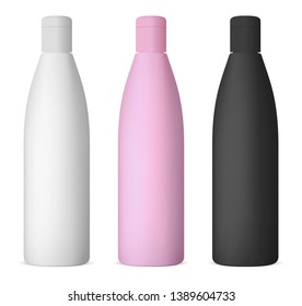 set of cosmetic products on a white background. Cosmetic package collection for cream, soups, foams, shampoo. Object, shadow, and reflection on separate layers. vector illustration.