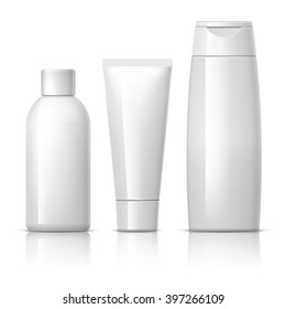 set of cosmetic products on a white background. Cosmetic package collection for cream, soups, foams, shampoo. vector illustration.