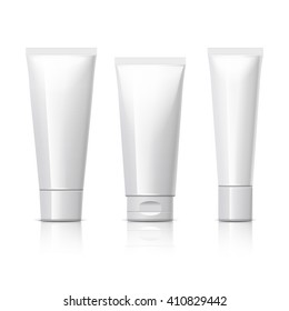 set of cosmetic products on a white background. Cosmetic package collection for cream, soups, foams, shampoo. Object, shadow, and reflection on separate layers. vector illustration.