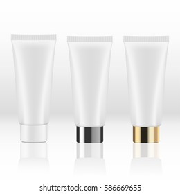 set of cosmetic products on a white background. Cosmetic package collection for cream, soups, foams, shampoo. vector illustration