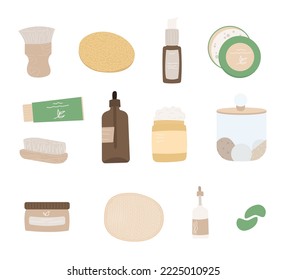 Conjunto de productos cosméticos de cuidado de la piel, aislados en fondo blanco, ilustración vectorial