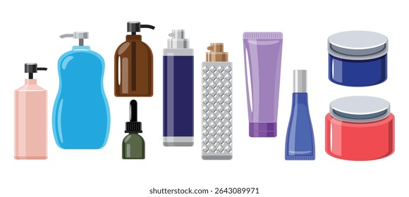 Set of Cosmetic and Skincare Bottles and Containers