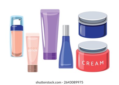 Set of Cosmetic and Skincare Bottles and Containers