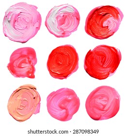 Set of cosmetic texture round stains isolated on white. Vector oil paint texture. Make up colors.
