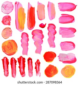 Conjunto de manchas redondas de textura cosmética aisladas en blanco. Textura de pintura de aceite vectorial. Componer colores.