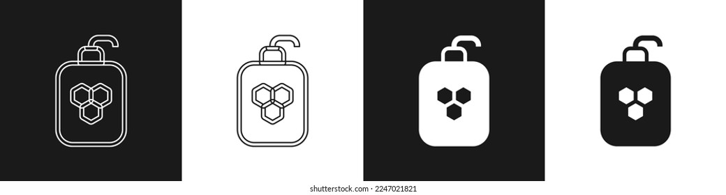 Set Cosmetic tube with honey icon isolated on black and white background. Natural skin care.  Vector