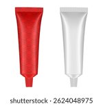 Set of cosmetic tubes. 3d mockup. Red pattern and white basic color. Toothpaste or ointment