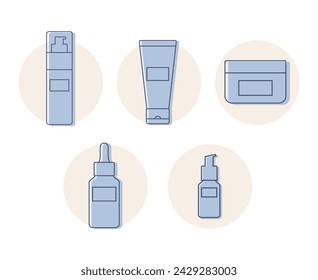 Set of cosmetic tubes icons outline. Abstract tubes for beauty and skin care with a cleansing gel, cream, lotion and serum. Vector illustration