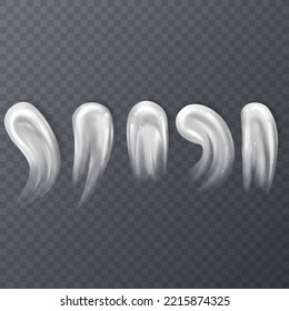 Set of cosmetic white cream smears. Realistic cosmetic cream isolated on transparent background