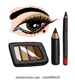 Set of cosmeticks and tools isolated on white background. Eye make up vector illustration