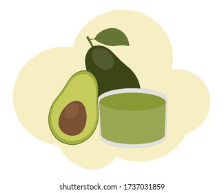 Set of cosmetics from avocado vector. Cream spa care in home conditions