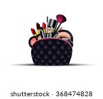 Set of cosmetics with black bag on isolated background.vector