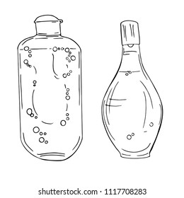 Set of cosmetics bottles isolated on white background. Hand drawn vector illustration.