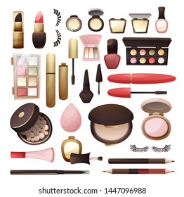 Set of cosmetics in flat style, vector illustration isolated on white.