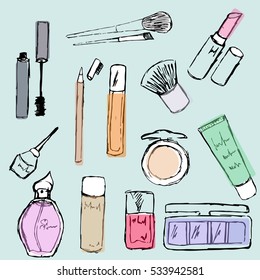 A set of cosmetics, hand-drawn 