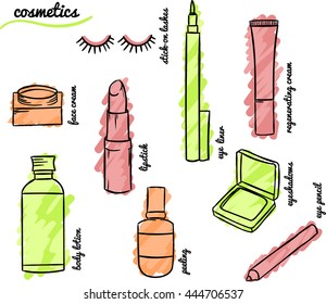 Set of cosmetics - icon, sketches (vector)