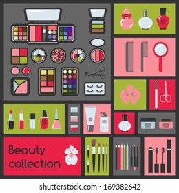 Set of cosmetics icons. Makeup vector illustration