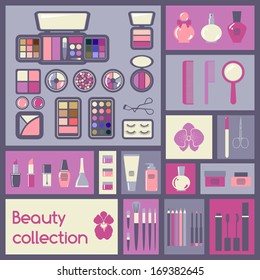 Set of cosmetics icons. Makeup vector illustration