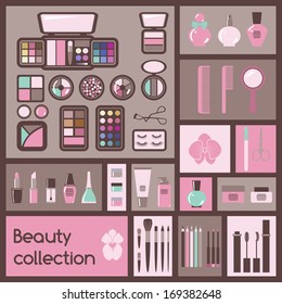 Set of cosmetics icons. Makeup vector illustration