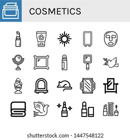 Set of cosmetics icons such as Face cream, Lipstick, Mirror, Facial mask, Deodorant, Hand mirror, Dove, Animal testing, Cover, Makeup , cosmetics