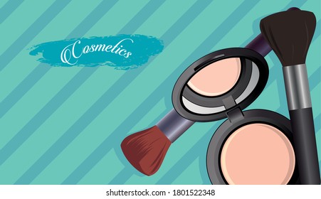 set of cosmetics makeup with lettering in paint vector illustration design