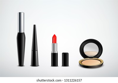 Set of cosmetics for make-up. Lip liner, crayon, mirror. Vector illustration eps10.