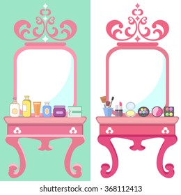 set of cosmetics on sweet dressing table