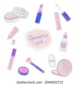 The set of cosmetics. On a white background.