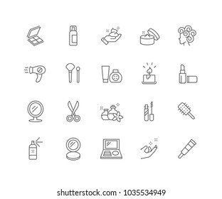 Conjunto de iconos de esquema de Cosméticos aislados en fondo blanco.