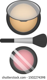 A set of cosmetics - powder, brush, blush.