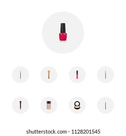 Set Of Cosmetics Realistic Symbols With Eye Paintbrush, Pomade, Brow Makeup Tool And Other Icons For Your Web Mobile App Logo Design.