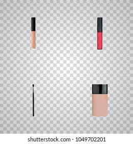 Set of cosmetics realistic symbols with foundation, pomade, concealer and other icons for your web mobile app logo design.