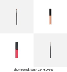 Set Of Cosmetics Realistic Symbols With Pomade, Concealer, Brow Makeup Tool And Other Icons For Your Web Mobile App Logo Design.