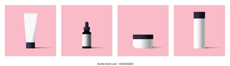 A set of cosmetics for self-care: cream, serum, lotion, cosmetic oil. Vector stock illustration