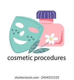 Set of cosmetics for skin care and facial procedures, cosmetic treatments at a spa or home, vector banner isolated on white.