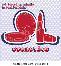 set of cosmetics. sticker on a light background with hearts