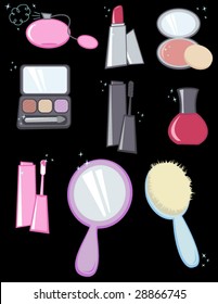 Set of cosmetics - vector illustrations.  Black background is on a separate layer for easy removal or editing.