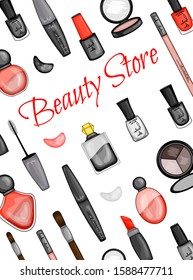 Set of cosmetics for visage. Cartoon style. Vector illustration