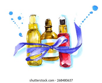 The set of cosmetics. Watercolor vector illustration