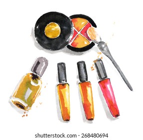 The set of cosmetics. Watercolor vector illustration