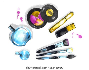 The set of cosmetics. Watercolor vector illustration